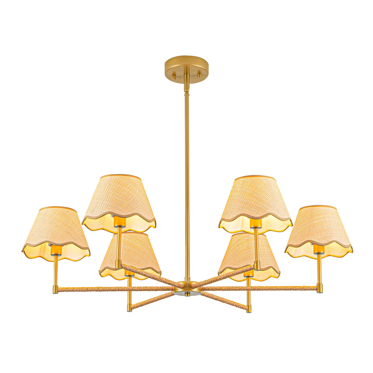 38" Rattan Pendant Light Fixtures, 6-Light Boho Rattan Chandelier