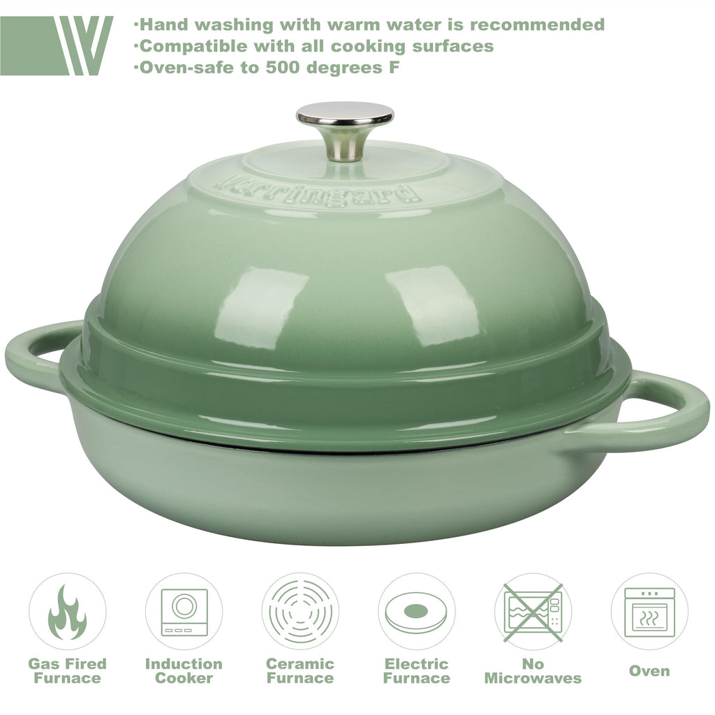 Cast Iron Enameled Dutch Oven Pot with Lid for Bread Baking, Bread Oven, 6 Quart, Green