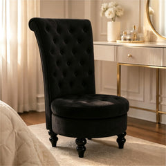 High Back Velvet Tufted Royal Throne Accent Chair, Dark Black