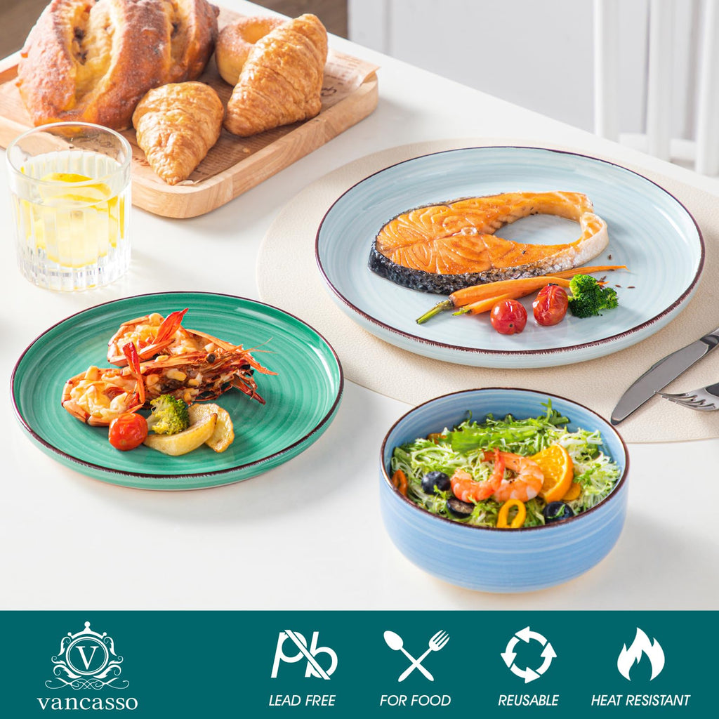 Bonita Dinnerware Sets 18 Pieces, Blue Stoneware Dishes Set for 6, Plates Set and Bowls Sets, Dishwasher and