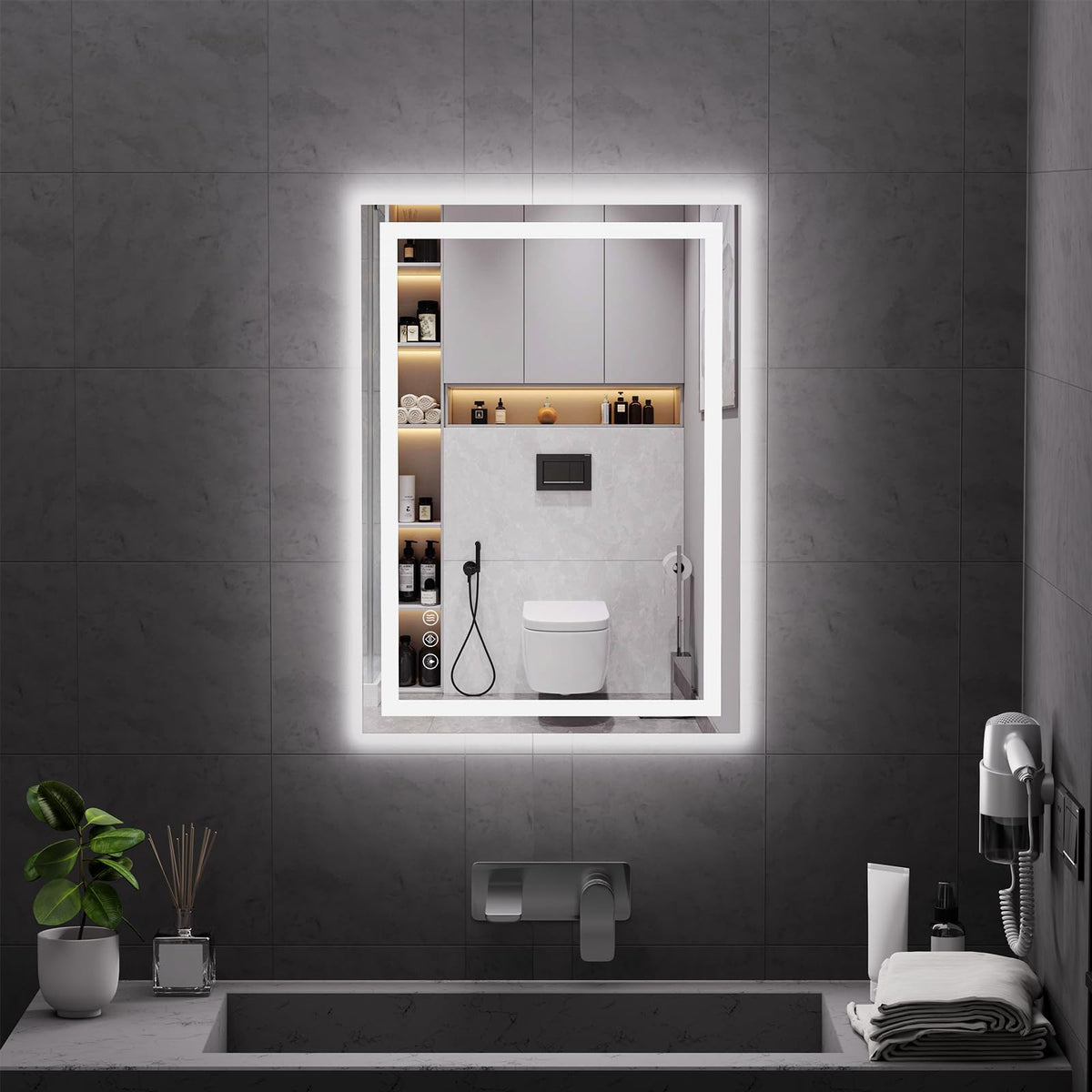 28x20 LED Bathroom Mirror, Shatterproof Mirror with Light