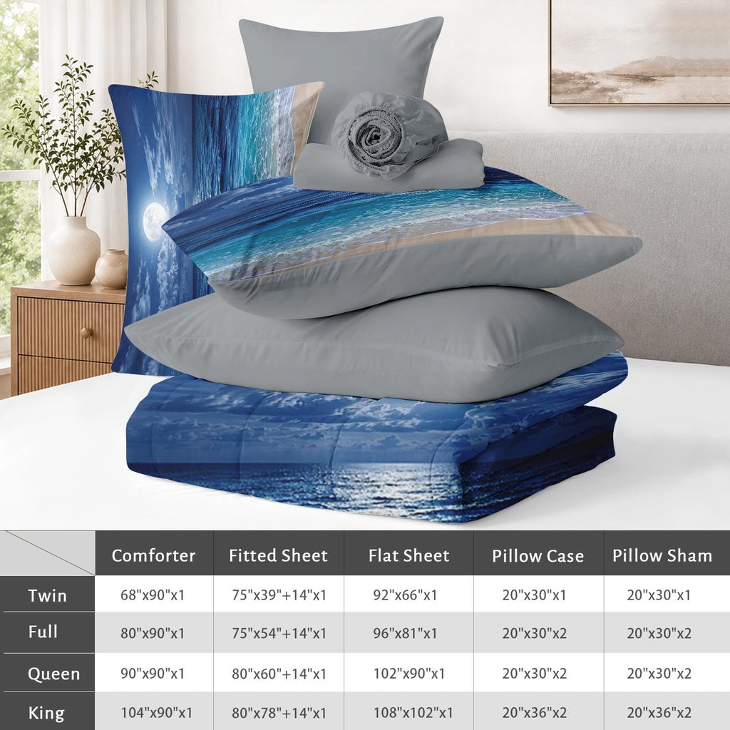 Comforter Set with Sheets, 5 Pieces Ocean Moon Bedding