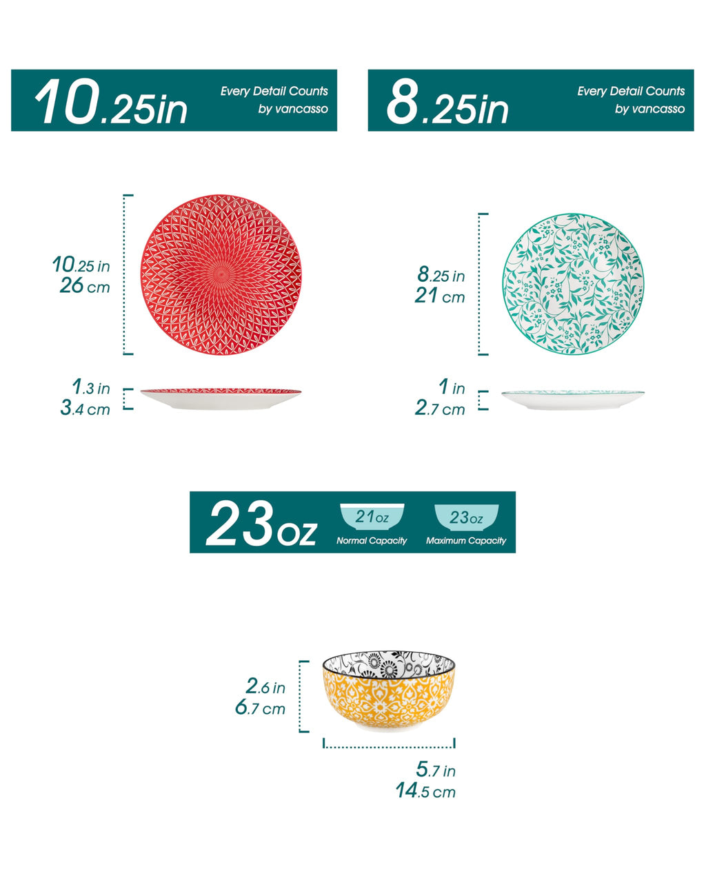 Plates and Bowls Set for 6, 18 Pieces Dinnerware Sets, Mircowave and Dishwasher Safe Dishes Set, Porcelain Muted