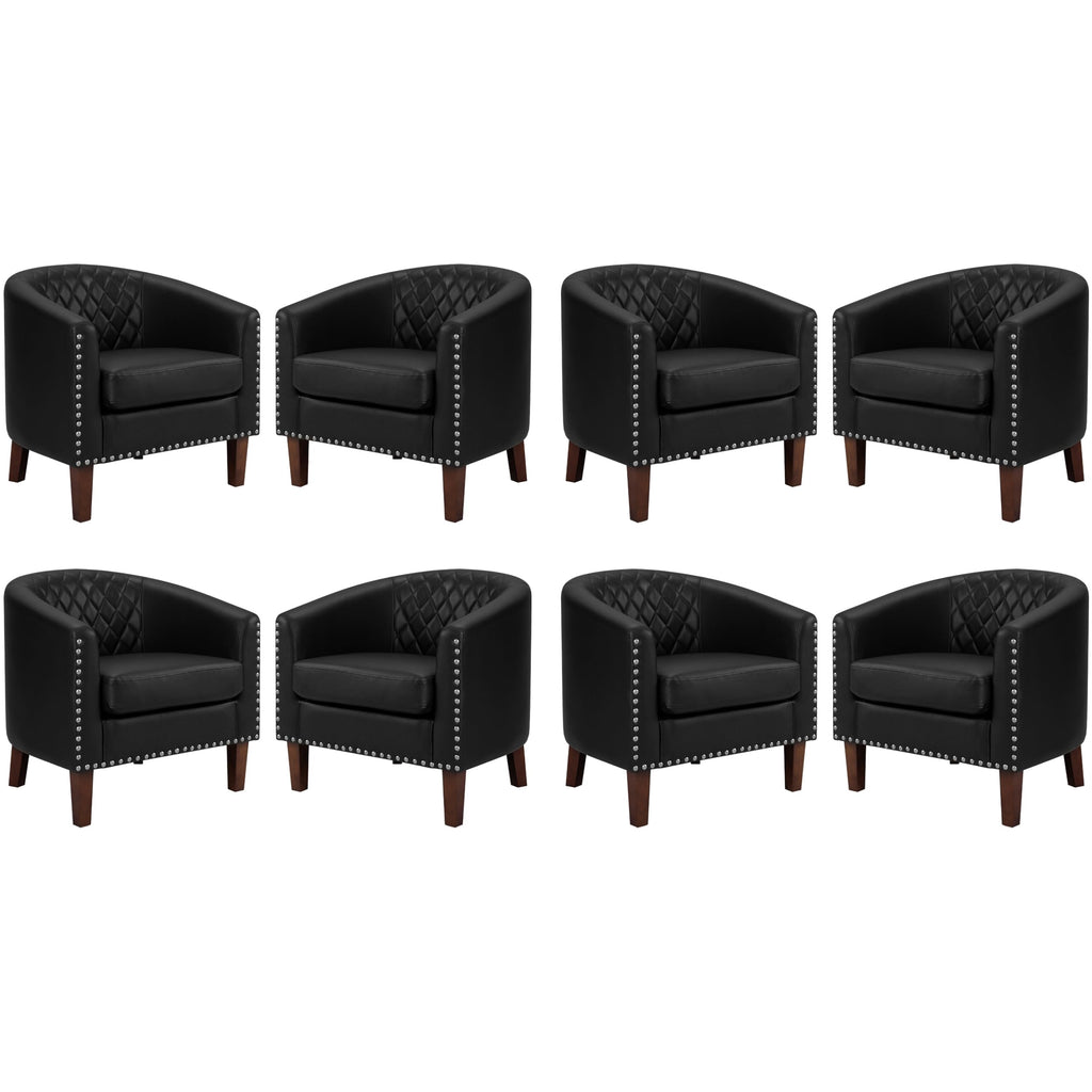 Barrel Chair, Comfy Accent Chair, Faux Leather Living Room Chairs Club Chairs with Cushion, Nailhead Trim and Diamond