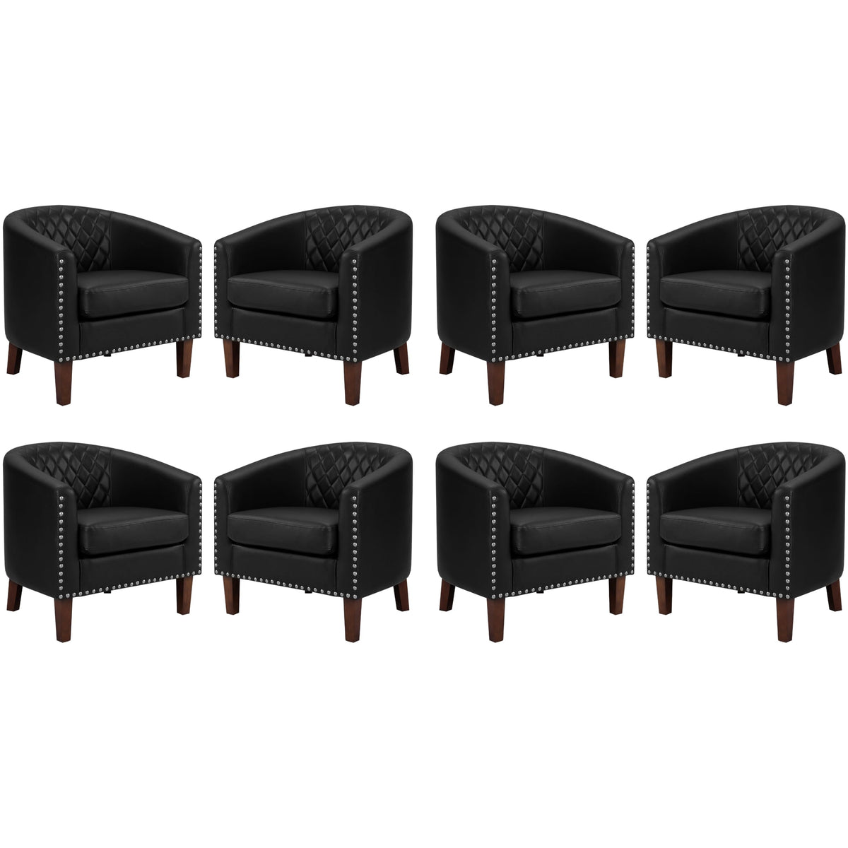 Barrel Chair, Comfy Accent Chair, Faux Leather Living Room Chairs Club Chairs with Cushion, Nailhead Trim and Diamond