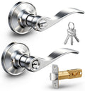 Keyed Entry Door Handle with Lock, Wave Door Levers, Satin Nickel
