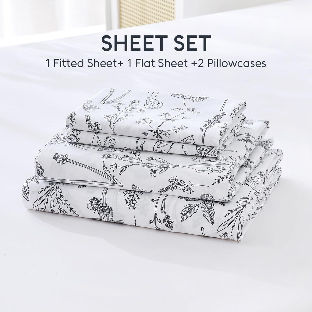 100% Natural Cotton Percale Sheets Set, King Size 4 PC, Breathable&Durable Hotel Quality Bedding, 16" Deep Pocket