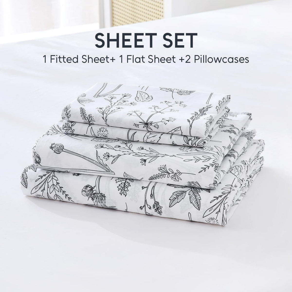 100% Natural Cotton Percale Sheets Set, King Size 4 PC, Breathable&Durable Hotel Quality Bedding, 16" Deep Pocket