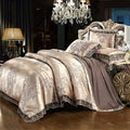 Satin Jacquard Duvet Cover Set King, Sateen Floral Lace, Gold