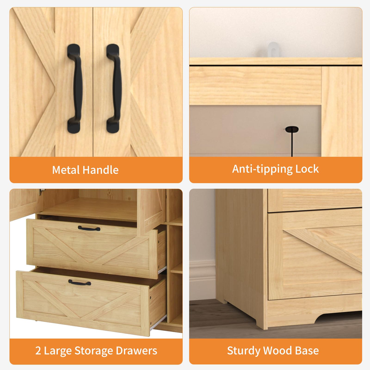 Armoire Wardrobe Closet with 3 Door, Bedroom Armoire with Mirror, LED Light, Hanging Rod, Drawers, Adjustable