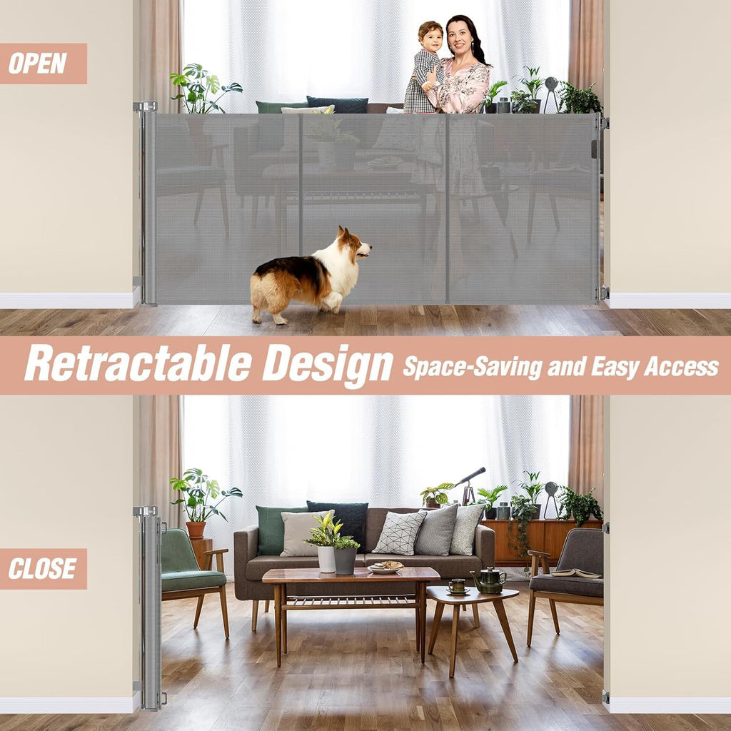 Reinforced 42" Tall Pet Gate 75" Wide Retractable Baby Gates Indoor/Outdoor