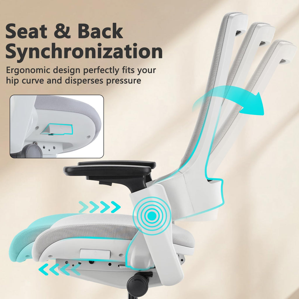Ergonomic Office Chair — Light Grey Mesh, Flex Back, Adjustable Seat Depth