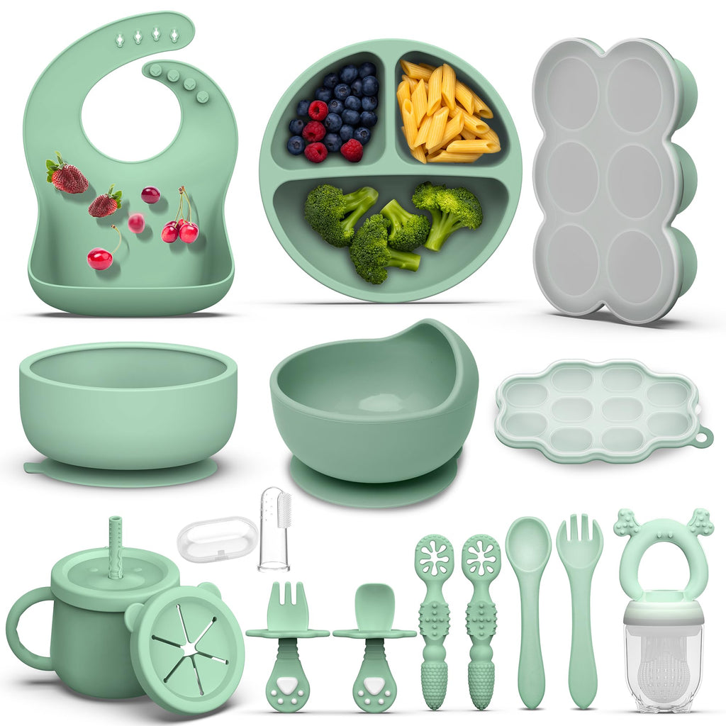 16PCS Silicone Baby Feeding Set, All-in-One for Starting Solids