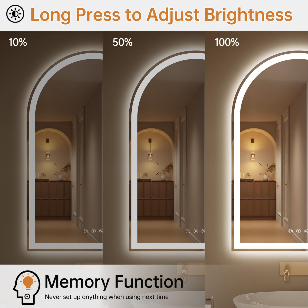 Arched LED Lighted Bathroom Mirror with Lights 28"x40"