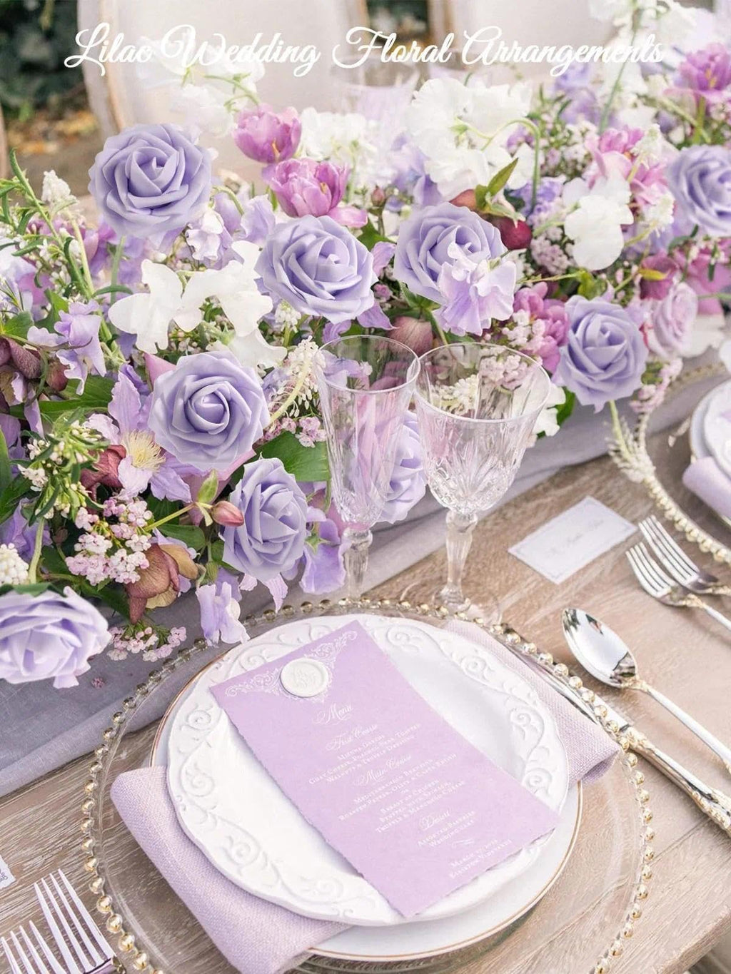 Artificial Flowers with Stems 25pcs Purple Lavender Flowers Bulk Real Touch Fake Roses Flowers for DIY Wedding Bridal