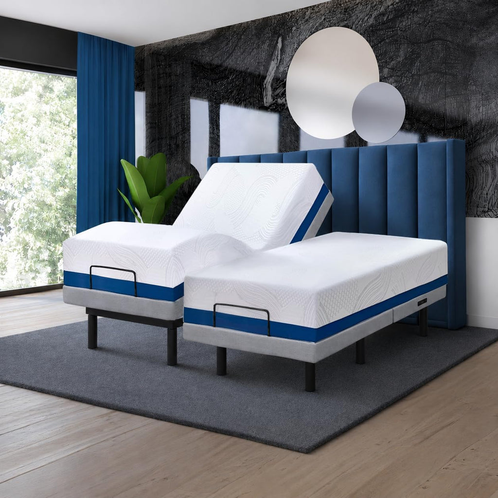 Premium Split King Adjustable Bed with 14 Inch Copper Gel Memory Foam Sleep System, Massage, Zero Gravity - Set of 4