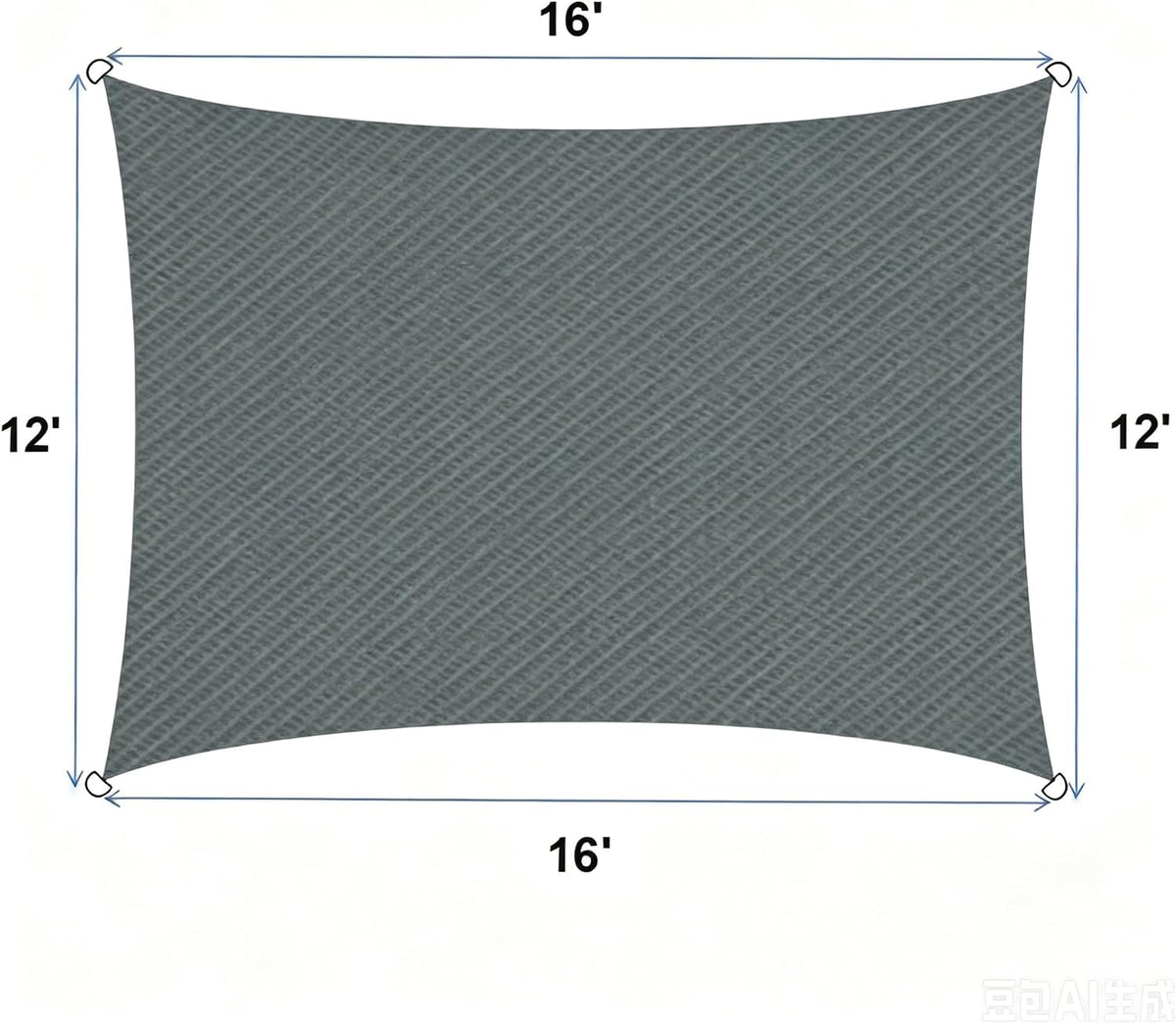 Rectangle Sun Shade Sail, 12'x16', Cool Grey | Resists Aging From Sun &Rain,Block UV 90%+ ,Cools 8-15°C,For Backyard