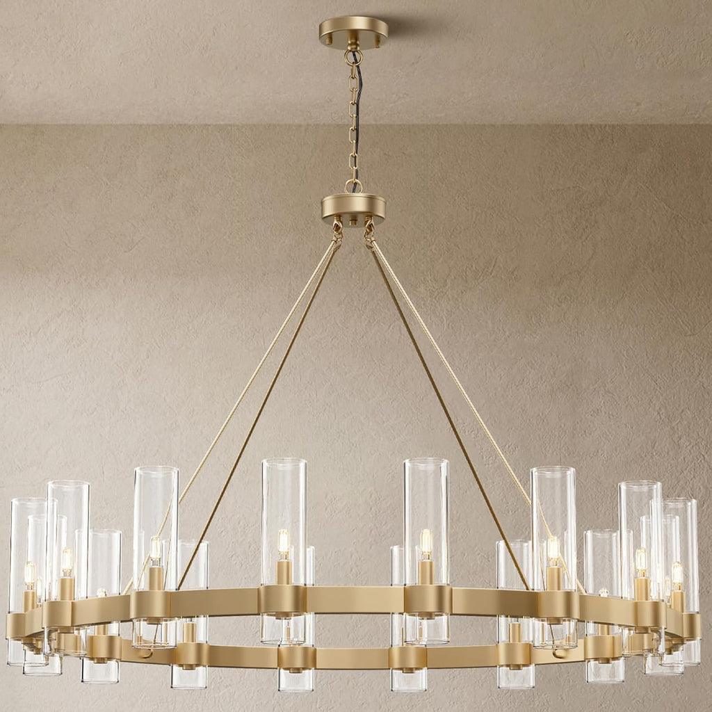 48" 16-Light Gold Large Wagon Wheel Glass Chandelier