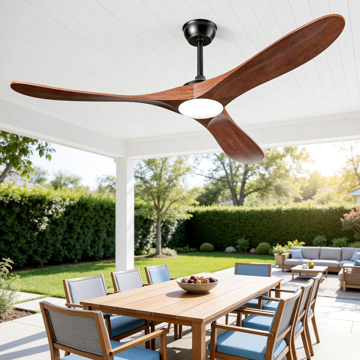 Ceiling Fan with Lights, Remote Control, and Three Solid Wood Blades