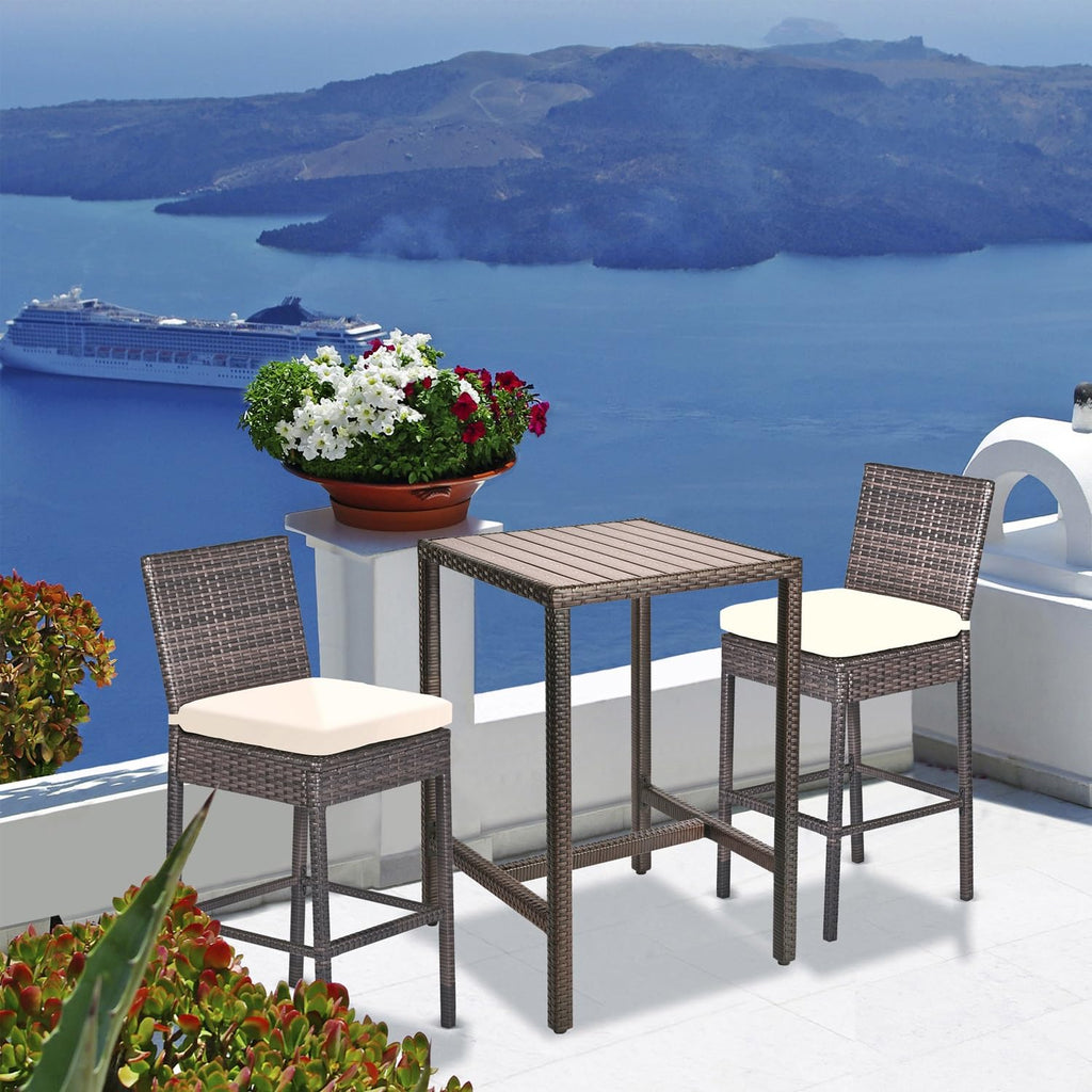 Outdoor Bar Table Patio Bar Height Bistro Table 39" Tall Outdoor High Top Square Pub Patio Table Wicker Rattan Metal