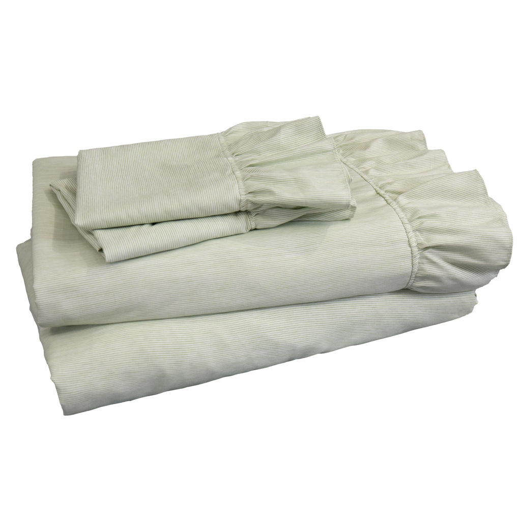 Classic Pinstripe Ruffle Sheet Set (Green)
