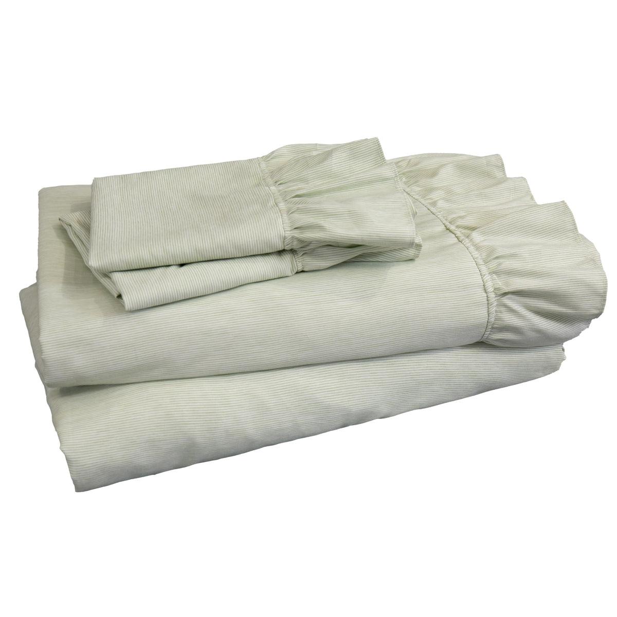 Classic Pinstripe Ruffle Sheet Set (Green)