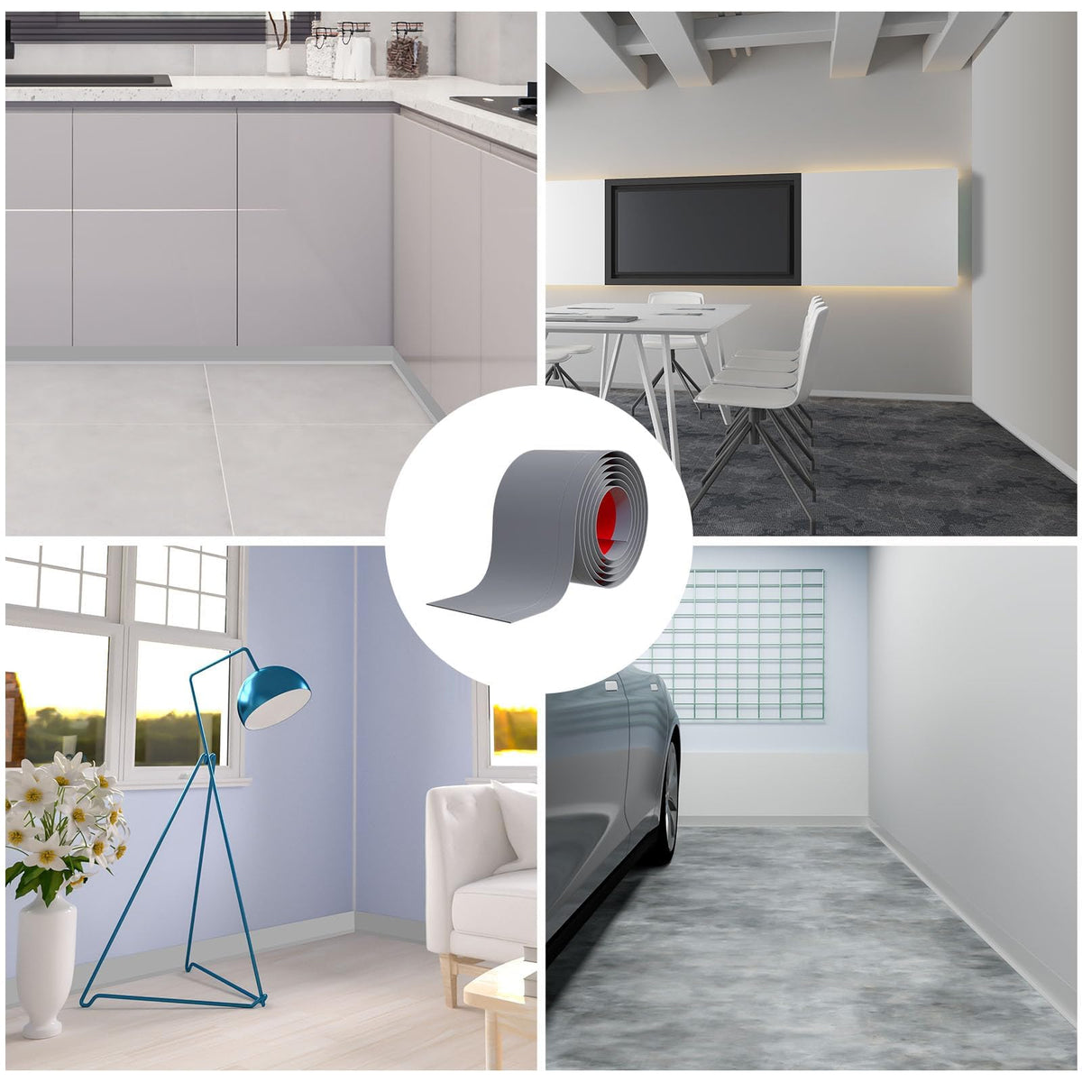 Flexible Baseboard Molding Trim, 5 Inch(W) x 40 Feet(L) Peel and Stick Rubber Wall Trim Molding, Self-Adhesive Vinyl
