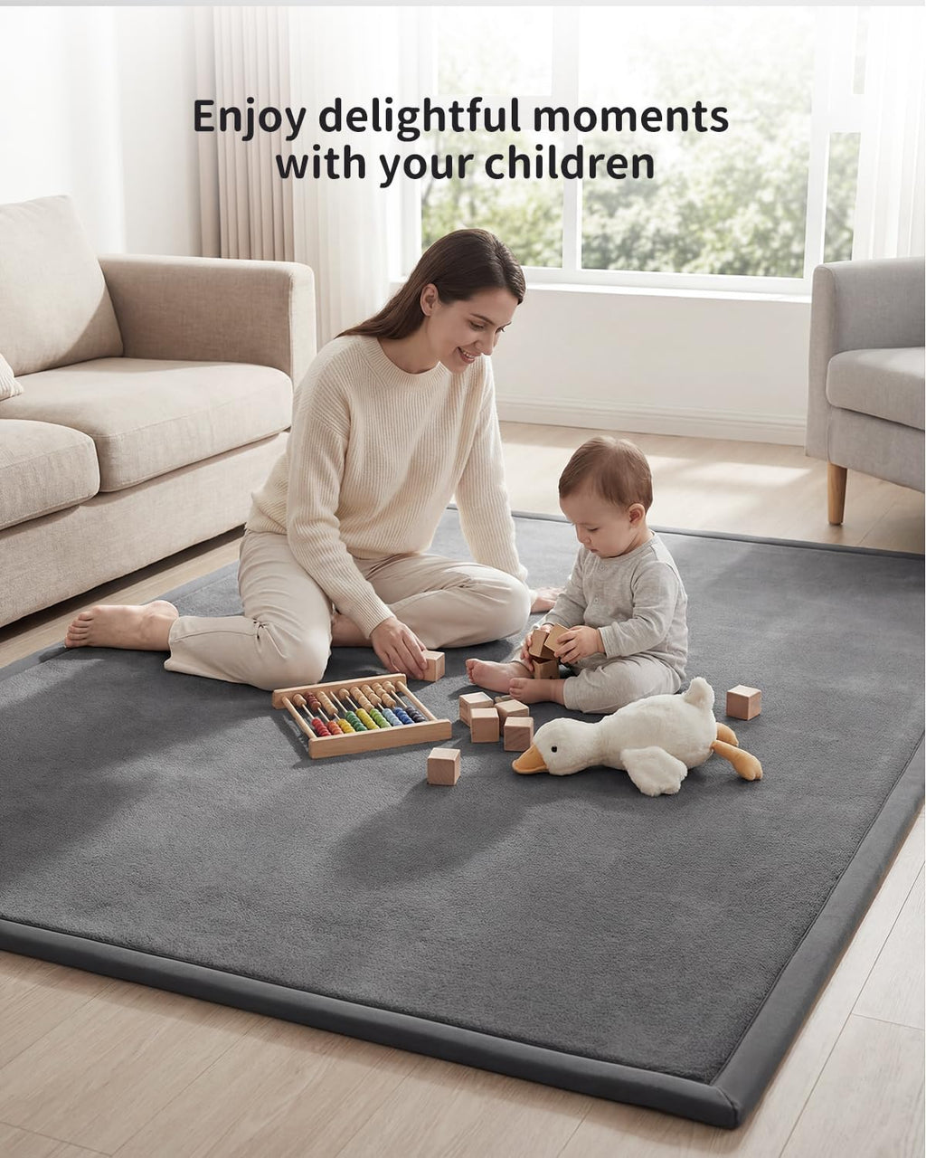 Soft Baby Play Mat for Floor, 50x50 Playpen Mat Elasti-Foam Padded 1.3" Thick Crawling Nursery Mat, Non-Slip Backing