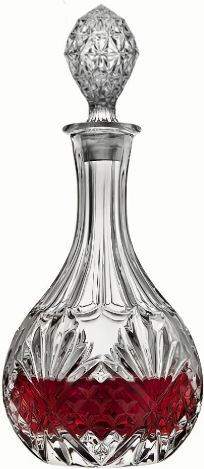 Whiskey Decanter with Glass Stopper,27 oz Diamond Engraved Wine Bottle