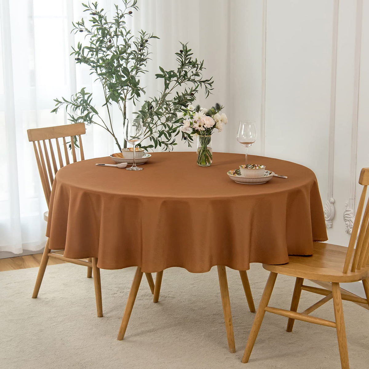 Fall Tablecloth Linen Looking Texture Stain Resistant Waterproof Anti-Shrink Spillproof Washable Soft Table Cloth