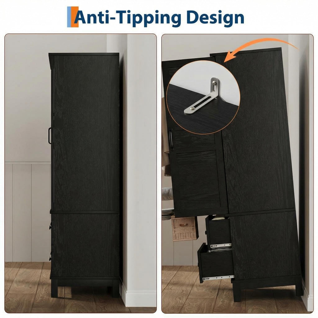 Armoire Wardrobe Closet with 2 Drawers, 72" Tall Wooden Clothing Wardrobe with Hanging Rod & DIY Adjustable Shelf