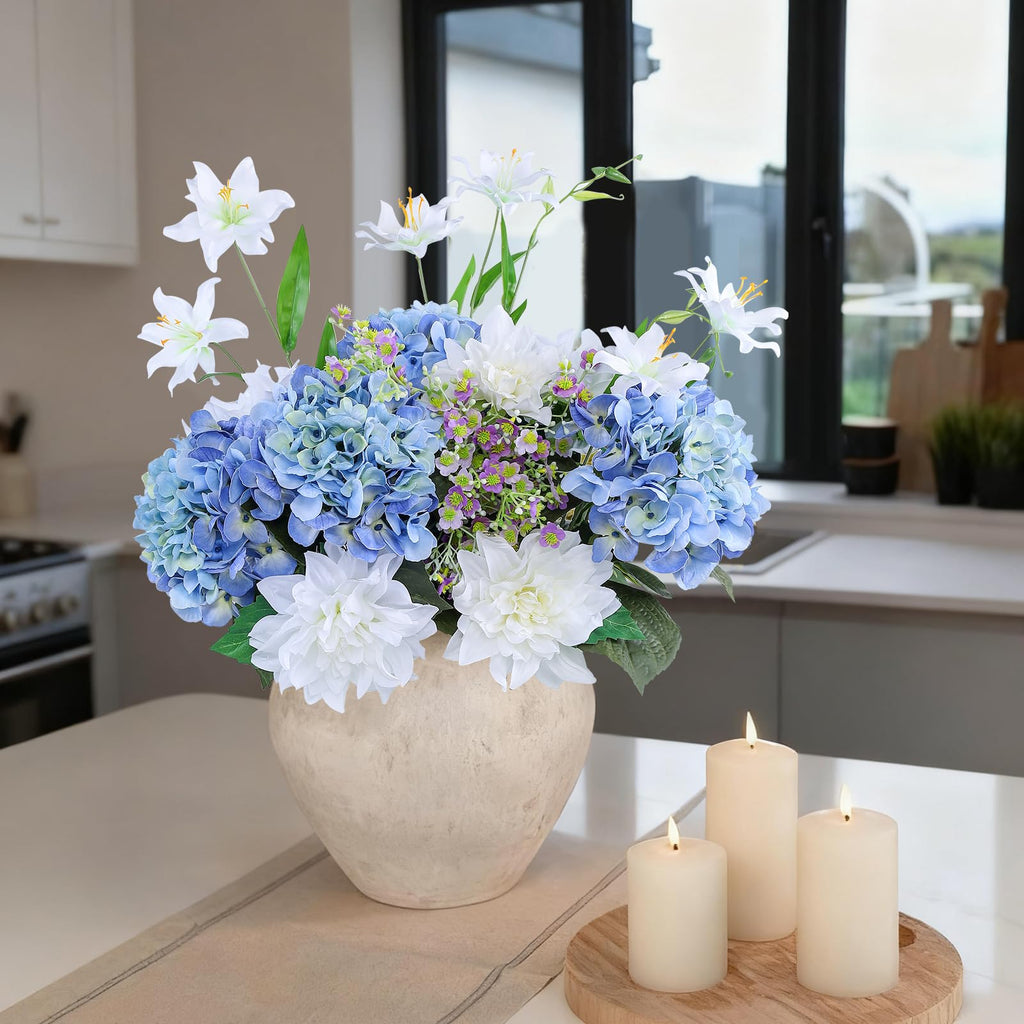 3pcs Lush Real Touch Hydrangea Artificial, Blue