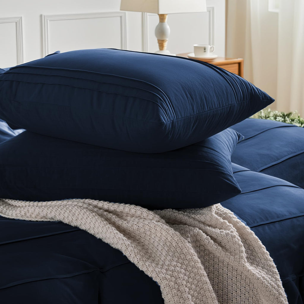 Organic Cotton Duvet Cover, Pleated, Navy Blue
