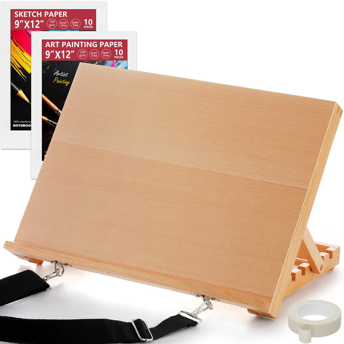 16.5"x12" Beechwood Tabletop Easel with Paint and Sketch Papers, Mask Tape