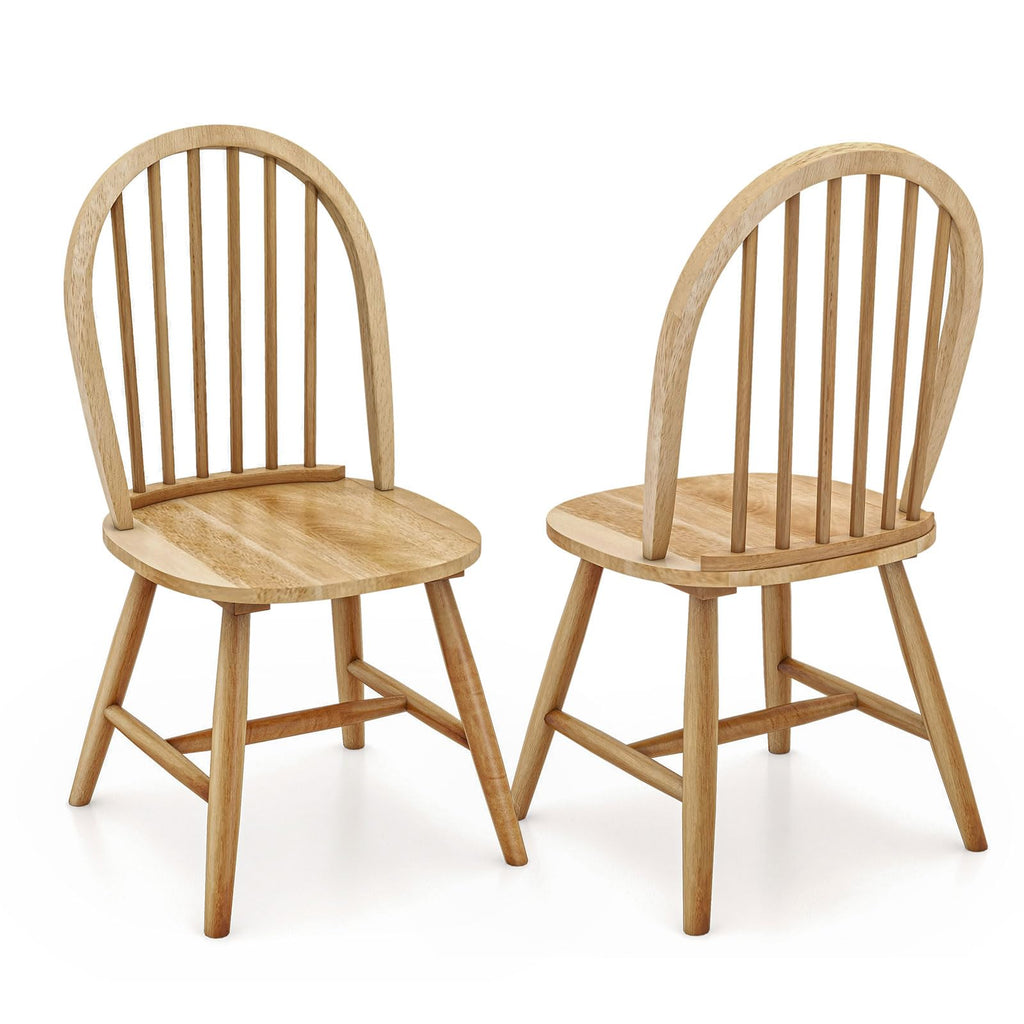 18" Oak Dining Chairs Set of 2, Wood Windsor Chair with Spindle Back for Country Farmhouse Kitchen Island