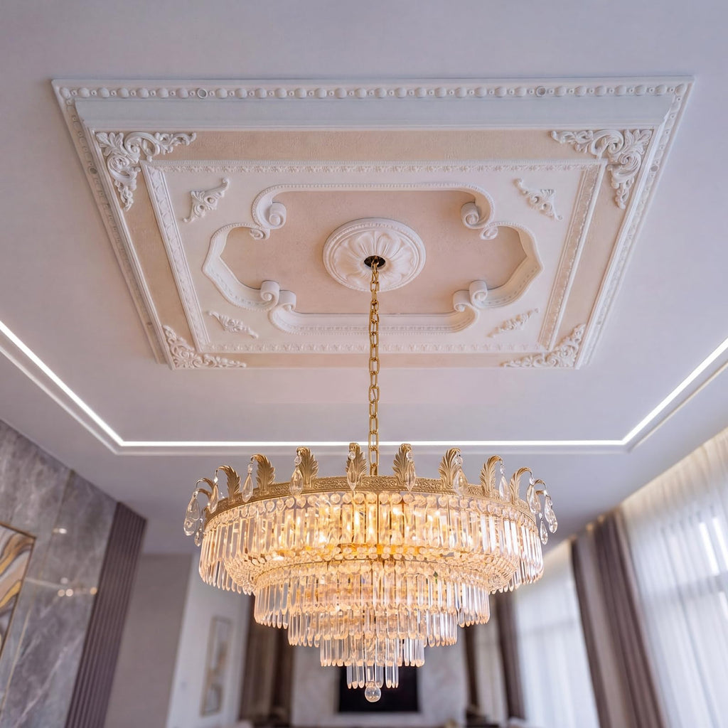 35.5 x 27.5 Inch White Ceiling Medallion, Square Rococo Palace