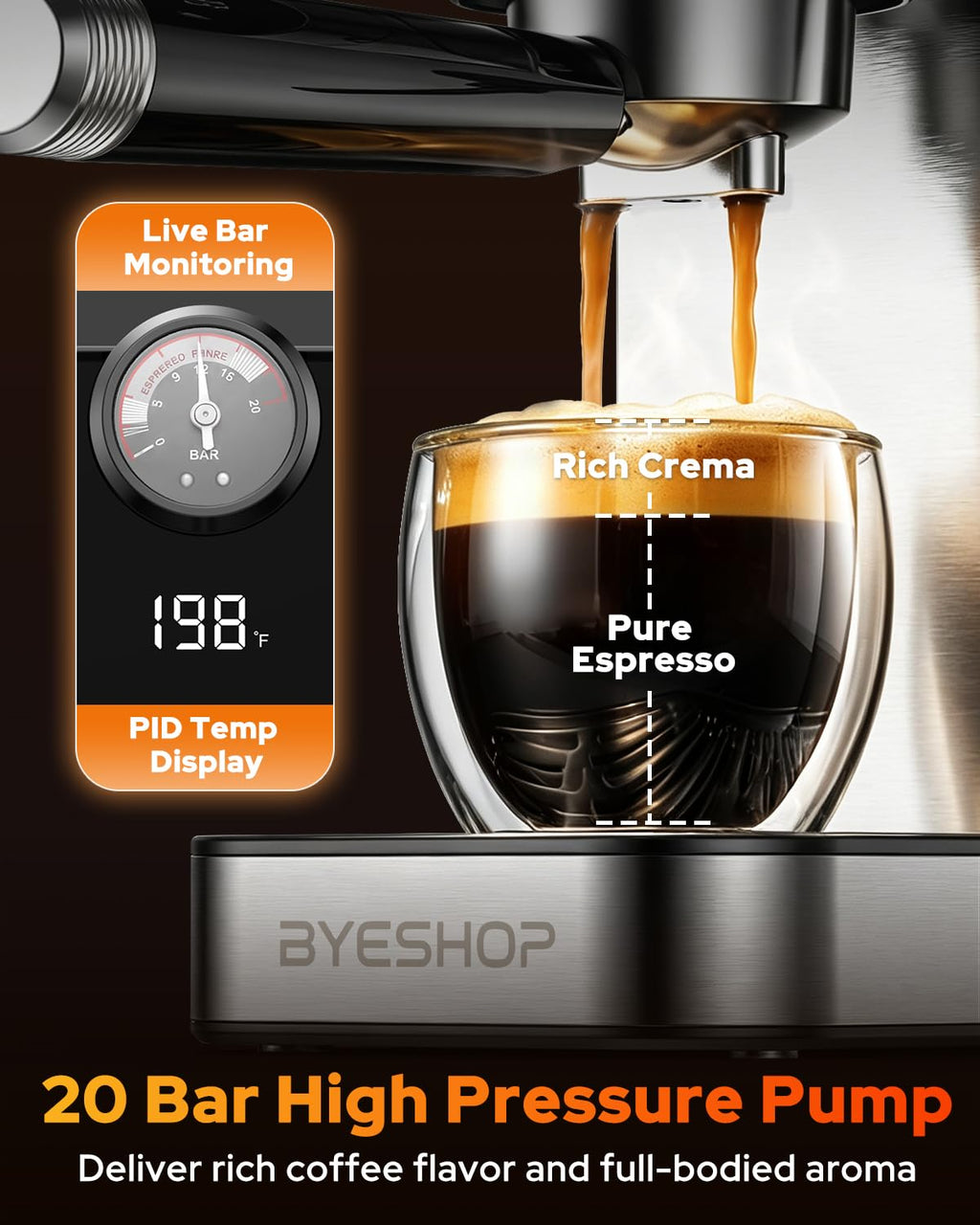 20 Bar Compact Espresso Coffee Machines with Milk Frother