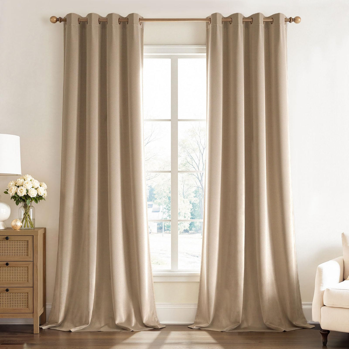 Beige Velvet Curtains 84 Inch Length Bedroom Khaki Elegant Luxury Room Darkening Grommet Drapes Viral Famous Blackout