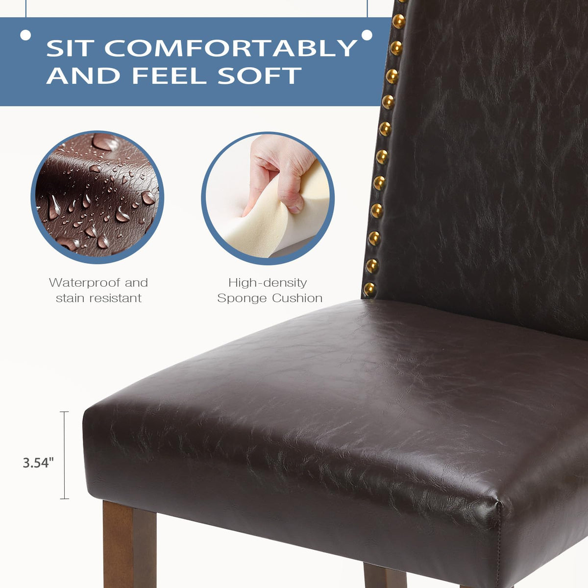 Dining Chairs Set of 4, PU Leather Kitchen Table Chairs, Brown