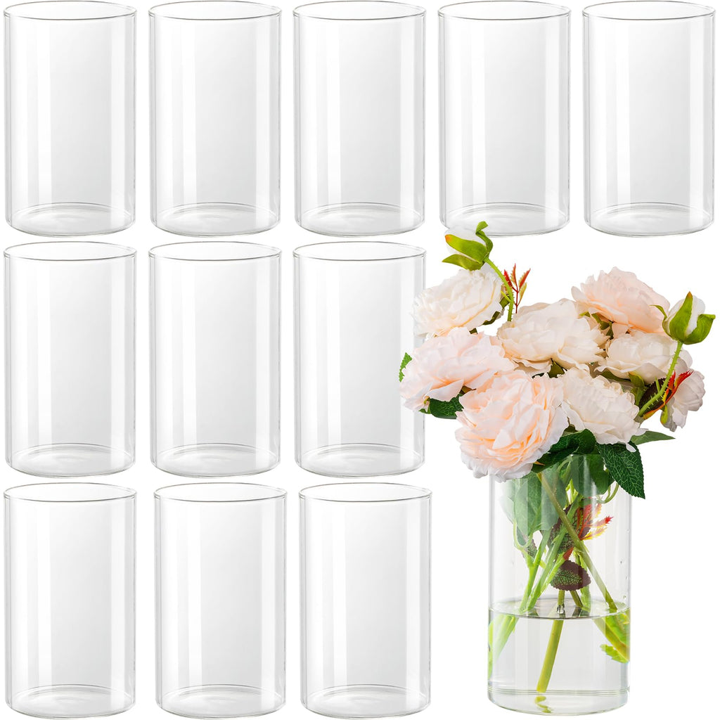 12pcs Glass Cylinder Vases for Centerpieces - 6 Inch Tall Flower Vase for Wedding Decorations, Clear Glass Flower