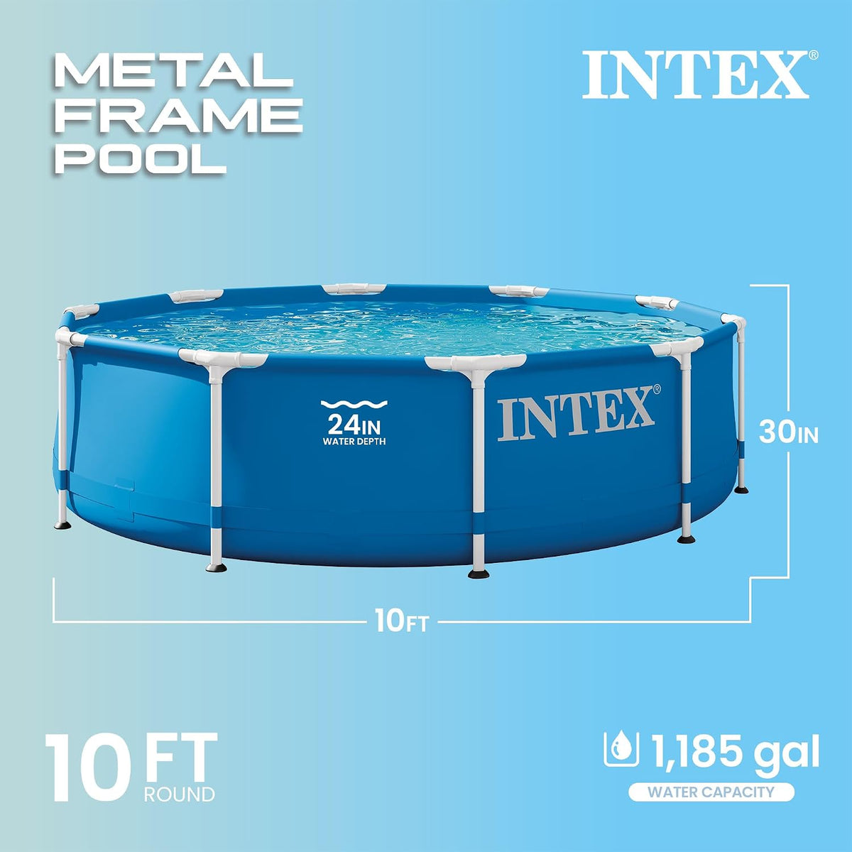 Metal Frame 10ft x 30in Round Above Ground Swimming Pool Set w/Pump