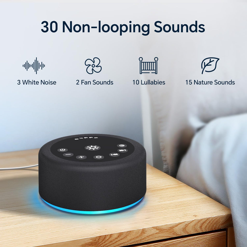 Sound Machine White Noise Brown Noise Machine Night Light 30 Non Looping Sounds 12 Lights 5 Timers Sleep Sounds