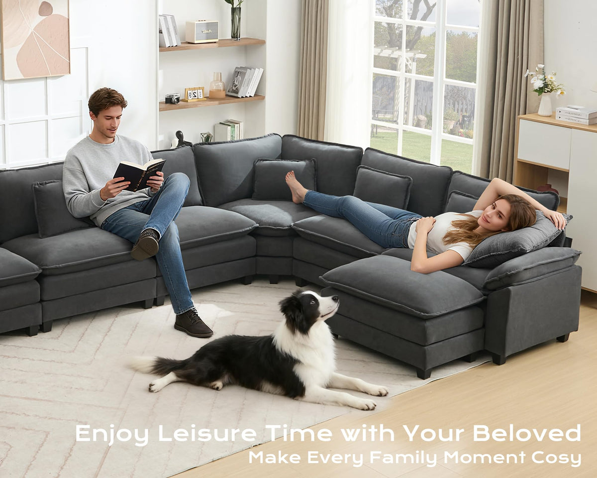 116" Oversized Modular Sectional Sofa U-Shaped Corner Cloud Couch with Ottoman, Convertible Deep Seat Velvet Couch