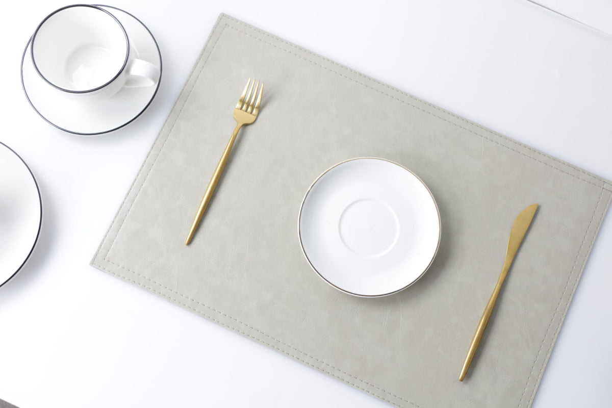 Waterproof PU Placemats,Set of 8, Faux Leather Dining Table Mat, Easy to Wipe Off Scrub Vinyl Mat, Heat & Stain