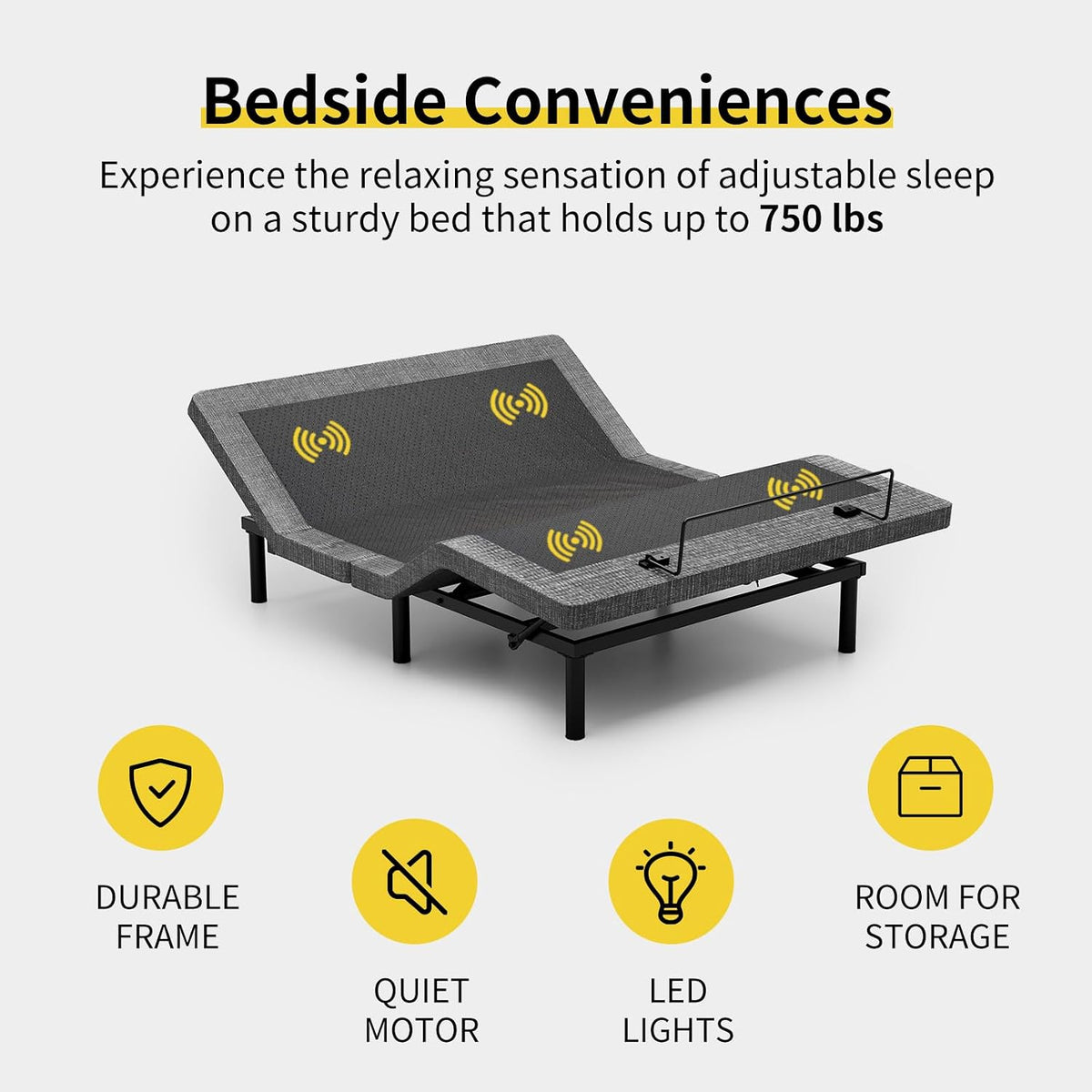 Full Massage Adjustable Bed Frame with 6 Vibration Modes & Timer, Independent Head/Foot Incline, 2 USB, Wireless