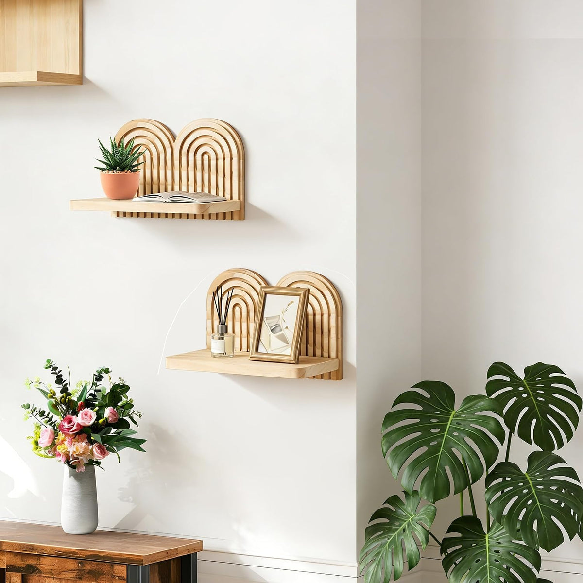 Wooden Arched Wall Floating Shelves,Boho Decor Wall Shelves,Mid Century Rainbow Display Shelf Bedroom Living Room