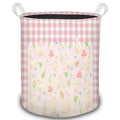 Mother Goose Girl Nursery Laundry Basket, Pink and White Checkered Cute Goose Foldable Laundry Hamper With Handles