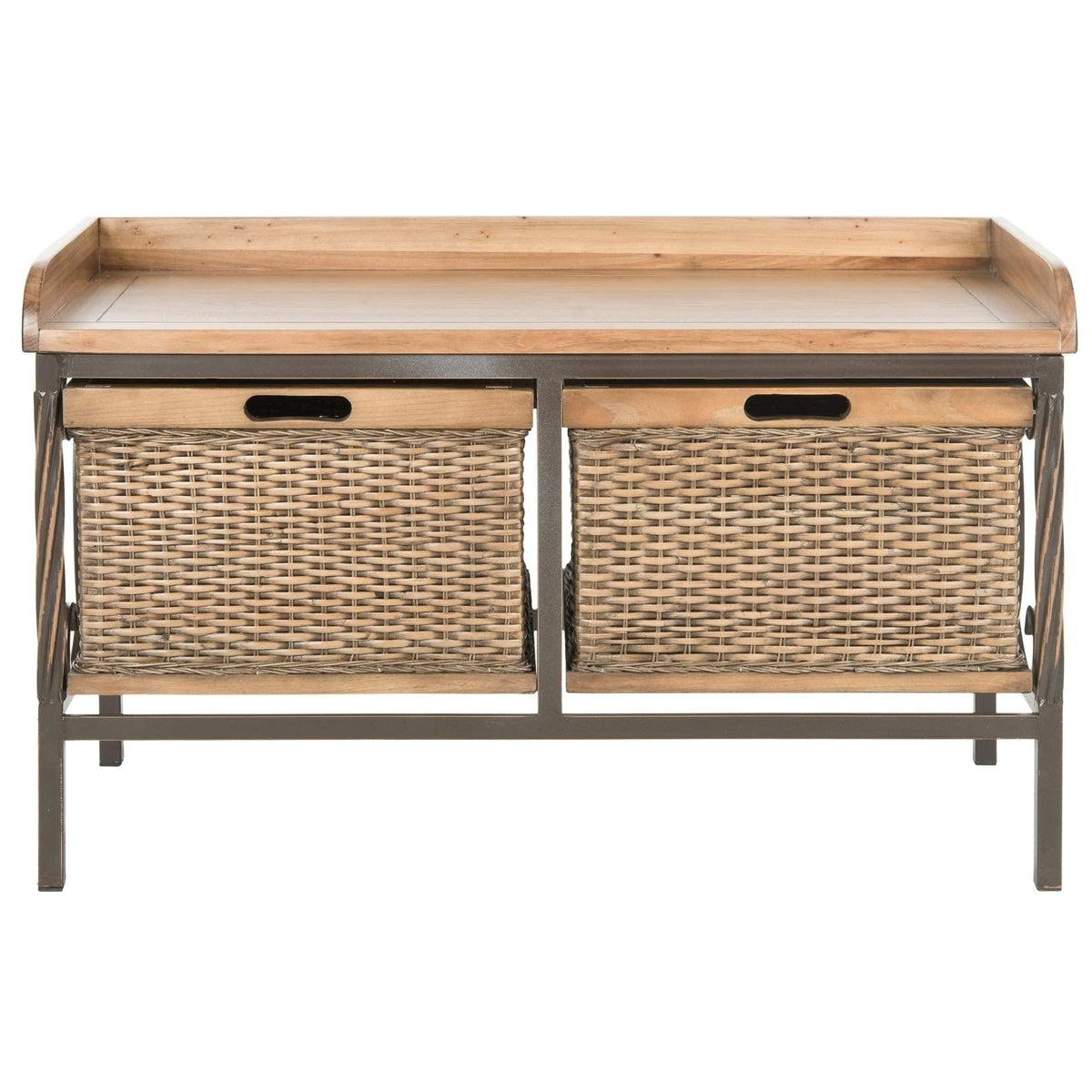Wooden Storage Bench - 33" X 15.7" 20" Brown Solid Country Farmhouse MDF Oak Wicker Painted