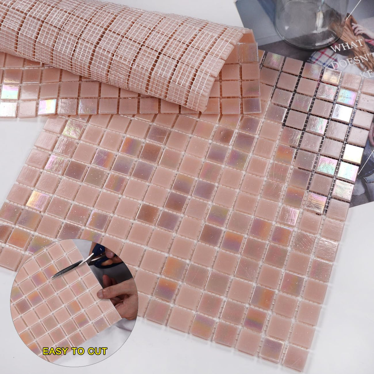 11.5sq.ft Pink Mosaic Glass Mosaic Tile , Pool, Backsplash
