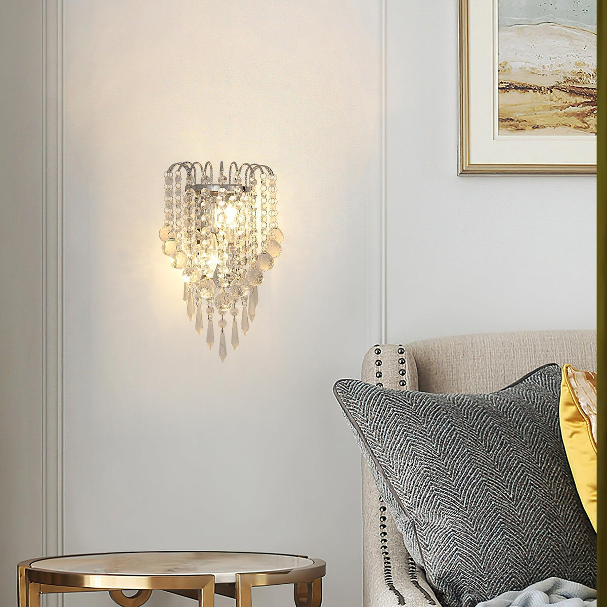 Crystal Wall Sconces, 11.8x7 Inch Chrome Wall Sconce Luxury Crystal Drops Shade Wall Light, E12*2 Socket Modern